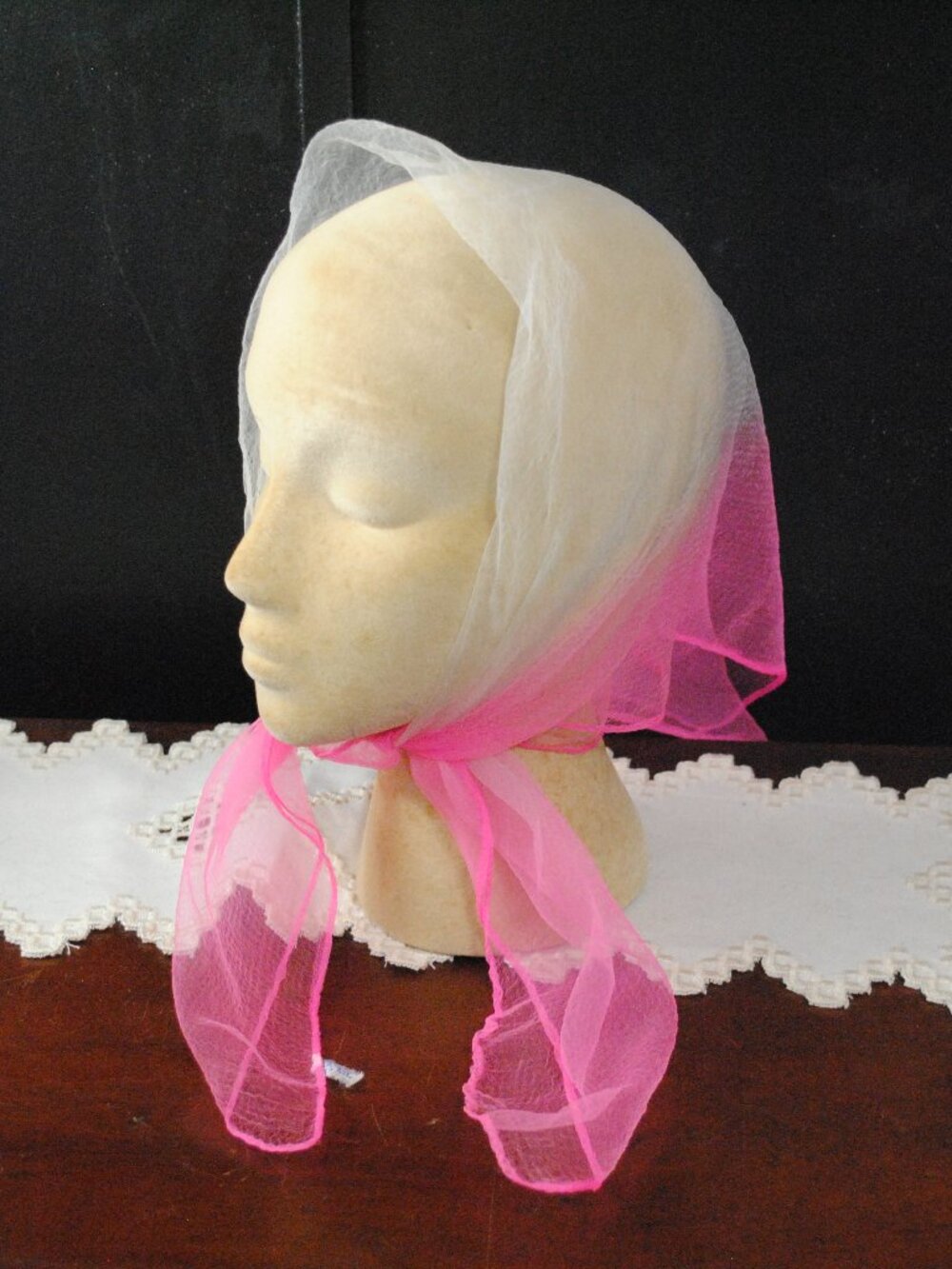 Collectible Vintage 1950s-60s Pink & White Ombré WPL 209 Sheer Scarf Japan